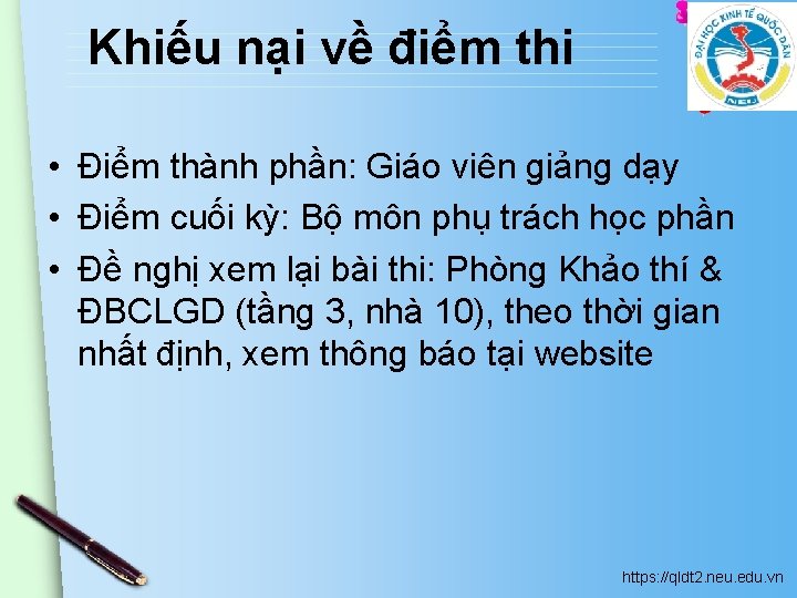 Khiếu nại về điểm thi • Điểm thành phần: Giáo viên giảng dạy • Khiếu nại về điểm thi • Điểm thành phần: Giáo viên giảng dạy •
