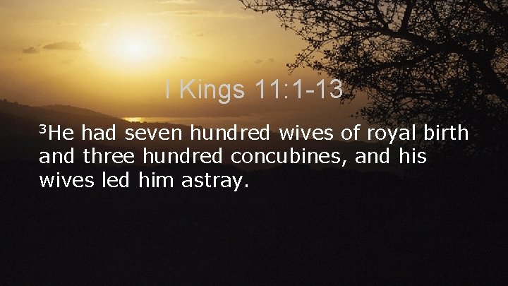 I Kings 11: 1 -13 3 He had seven hundred wives of royal birth
