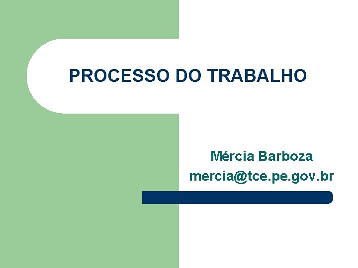 PROCESSO DO TRABALHO Mércia Barboza mercia@tce. pe. gov. br 
