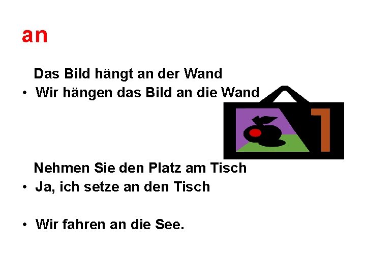 an Das Bild hängt an der Wand • Wir hängen das Bild an die