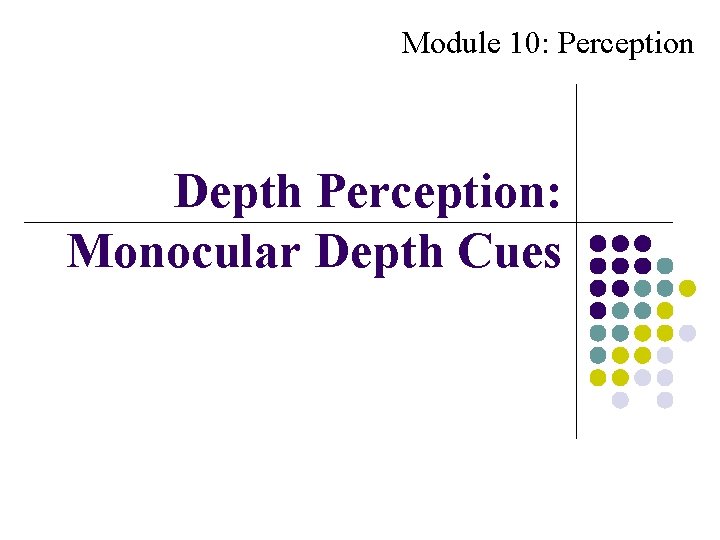 Module 10: Perception Depth Perception: Monocular Depth Cues Module 10: Perception Depth Perception: Monocular Depth Cues