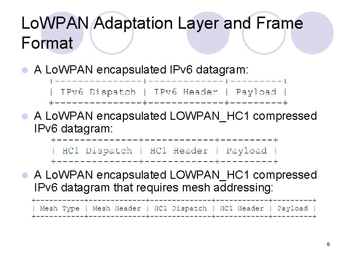 Lo. WPAN Adaptation Layer and Frame Format l A Lo. WPAN encapsulated IPv 6 Lo. WPAN Adaptation Layer and Frame Format l A Lo. WPAN encapsulated IPv 6