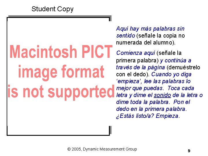 Student Copy Aquí hay más palabras sin sentido (señale la copia no numerada del Student Copy Aquí hay más palabras sin sentido (señale la copia no numerada del