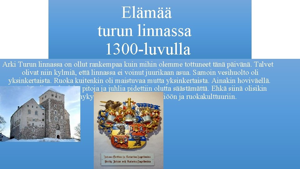 Elämää turun linnassa 1300 -luvulla Arki Turun linnassa on ollut rankempaa kuin mihin olemme