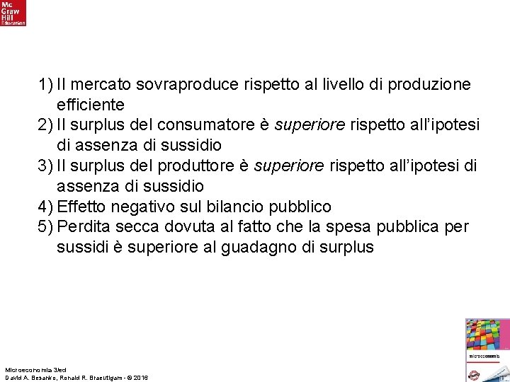 1) Il mercato sovraproduce rispetto al livello di produzione efficiente 2) Il surplus del