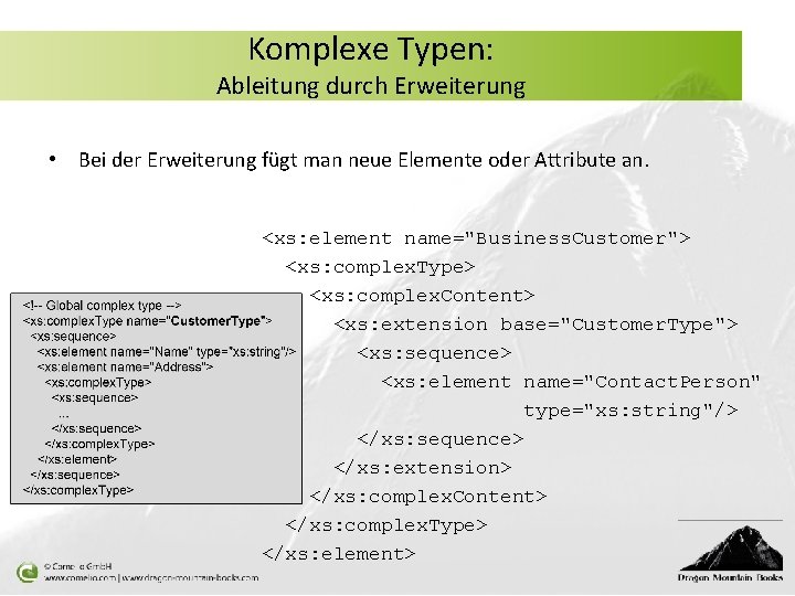 Komplexe Typen: Ableitung durch Erweiterung • Bei der Erweiterung fügt man neue Elemente oder
