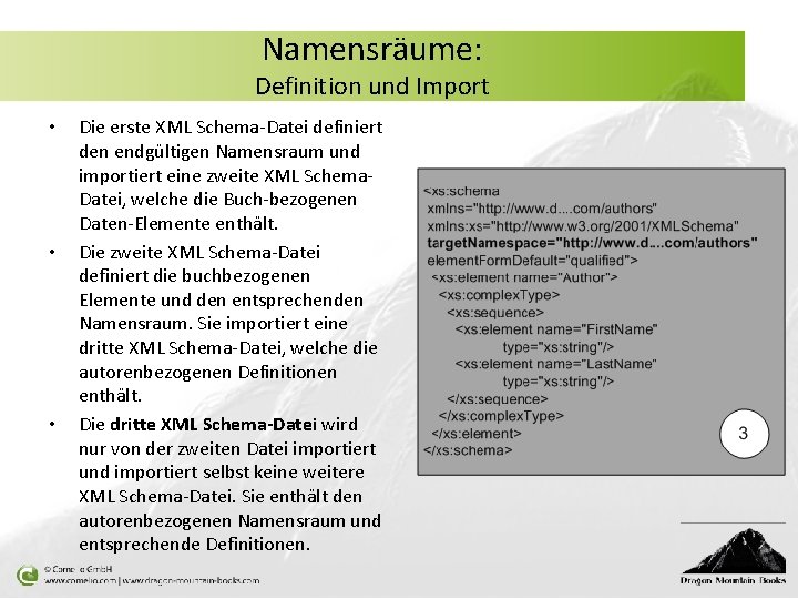 Namensräume: Definition und Import • • • Die erste XML Schema-Datei definiert den endgültigen