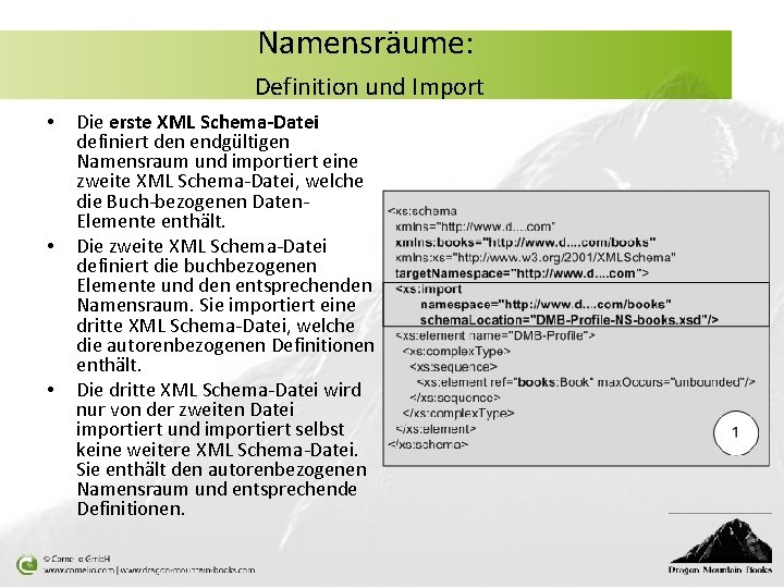 Namensräume: Definition und Import • • • Die erste XML Schema-Datei definiert den endgültigen