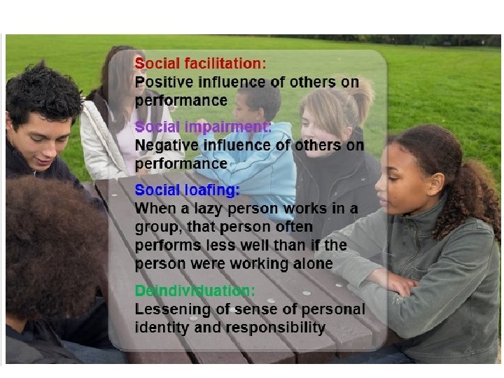 Group Behavior 2 Social facilitation: Positive influence of others on performance Social impairment: Negative