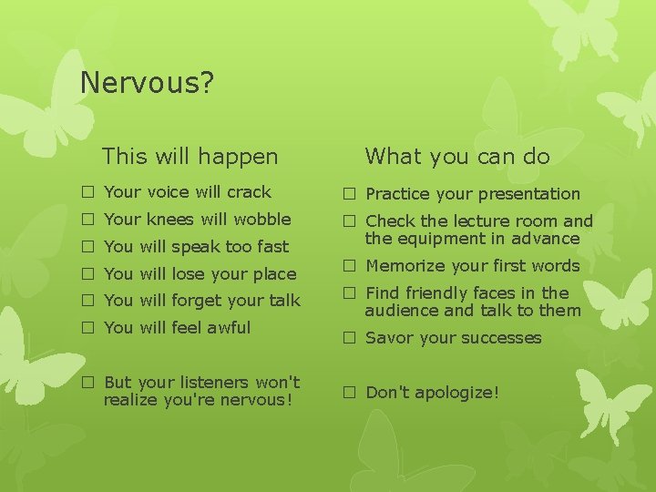 Nervous? This will happen What you can do � Your voice will crack �