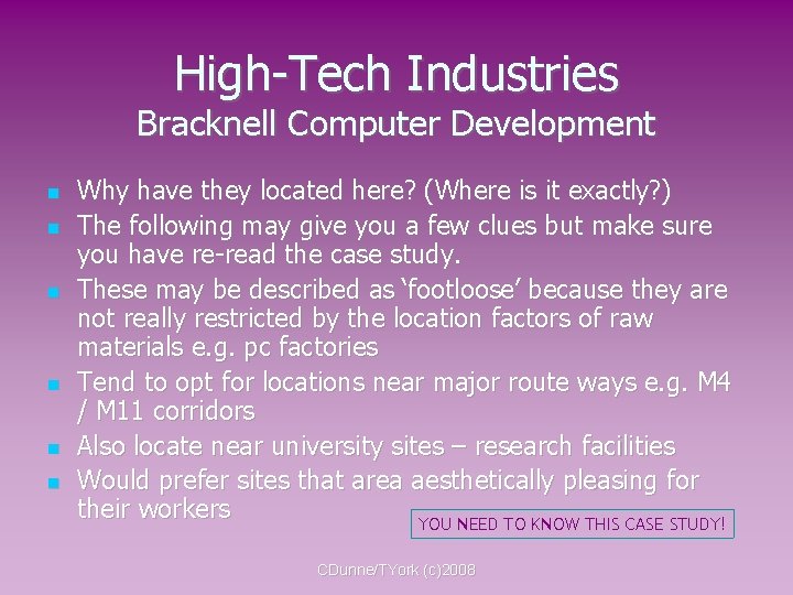 High-Tech Industries Bracknell Computer Development Why have they located here? (Where is it exactly?