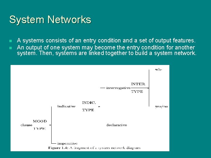 System Networks n n A systems consists of an entry condition and a set