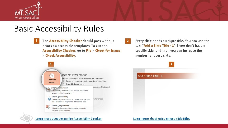 Basic Accessibility Rules 1 The Accessibility Checker should pass without errors on accessible templates.