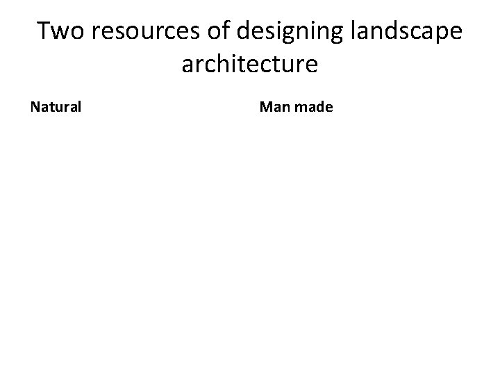 Two resources of designing landscape architecture Natural Man made 