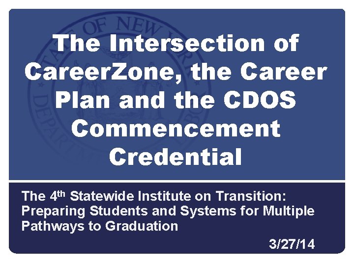 The Intersection of Career. Zone, the Career Plan and the CDOS Commencement Credential The