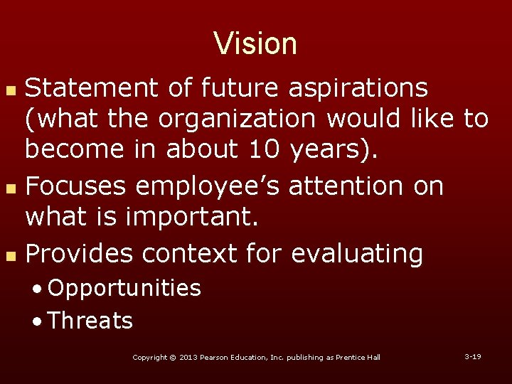 Vision Statement of future aspirations (what the organization would like to become in about