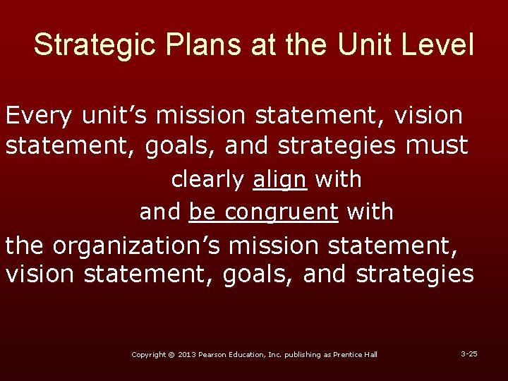 Strategic Plans at the Unit Level Every unit’s mission statement, vision statement, goals, and