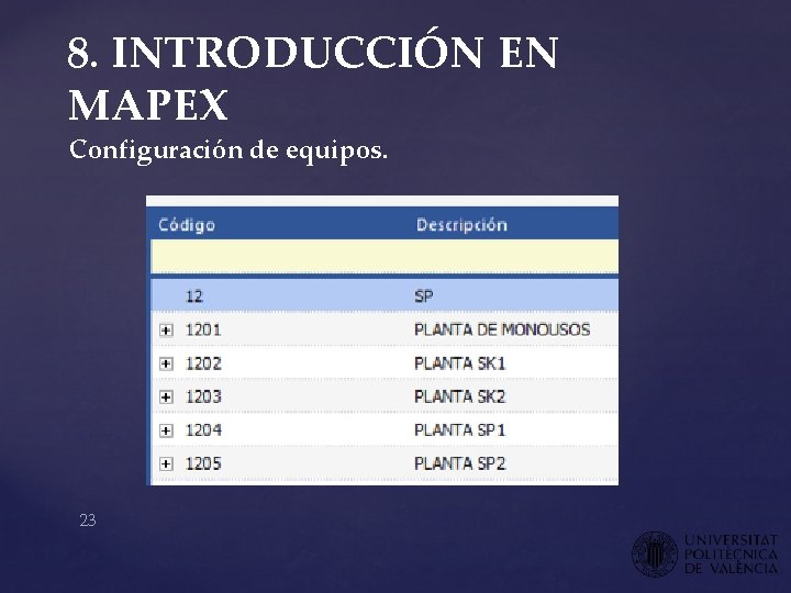 8. INTRODUCCIÓN EN MAPEX Configuración de equipos. 23 8. INTRODUCCIÓN EN MAPEX Configuración de equipos. 23