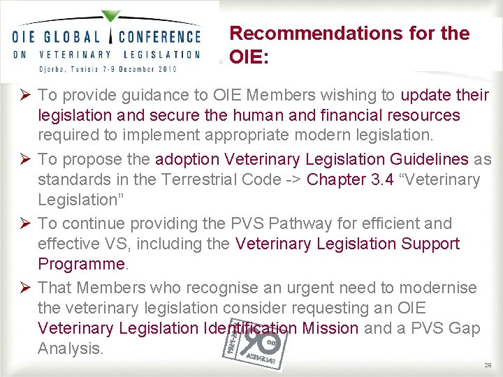 Recommendations for the OIE: Ø To provide guidance to OIE Members wishing to update Recommendations for the OIE: Ø To provide guidance to OIE Members wishing to update