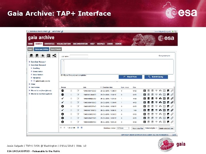 Gaia Archive: TAP+ Interface Jesús Salgado | TAP+| IVOA @ Washington | 09/11/2018 |