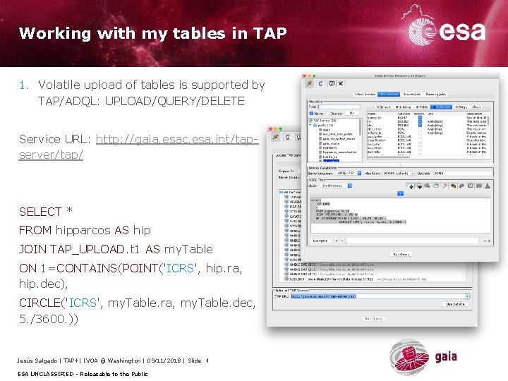 Working with my tables in TAP 1. Volatile upload of tables is supported by