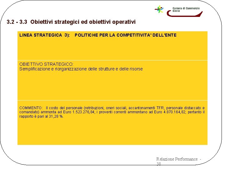 3. 2 - 3. 3 Obiettivi strategici ed obiettivi operativi LINEA STRATEGICA 3): POLITICHE