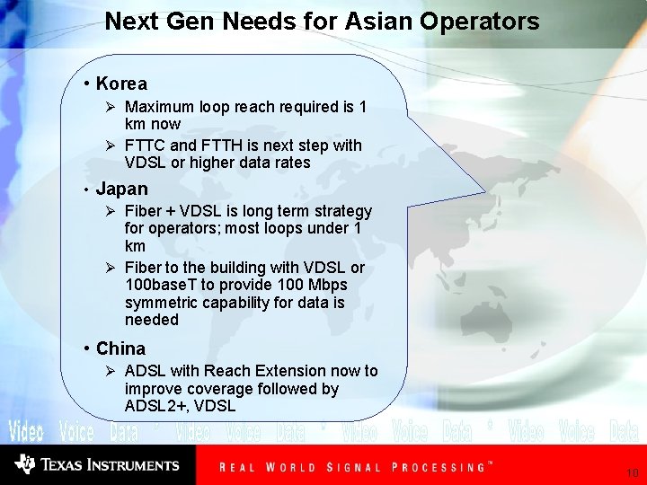 Next Gen Needs for Asian Operators • Korea Ø Maximum loop reach required is