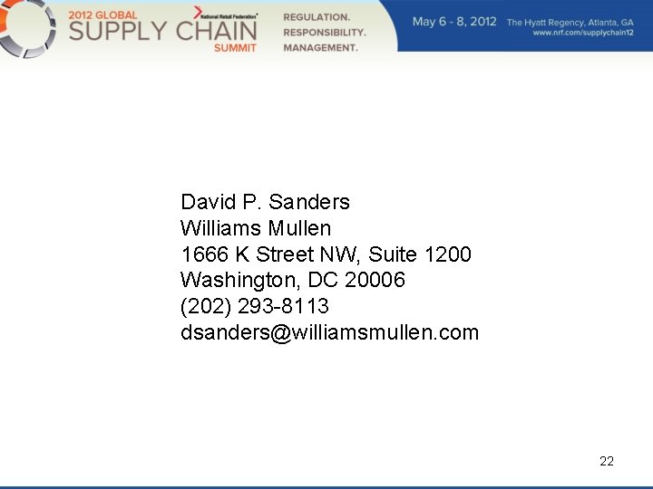 David P. Sanders Williams Mullen 1666 K Street NW, Suite 1200 Washington, DC 20006