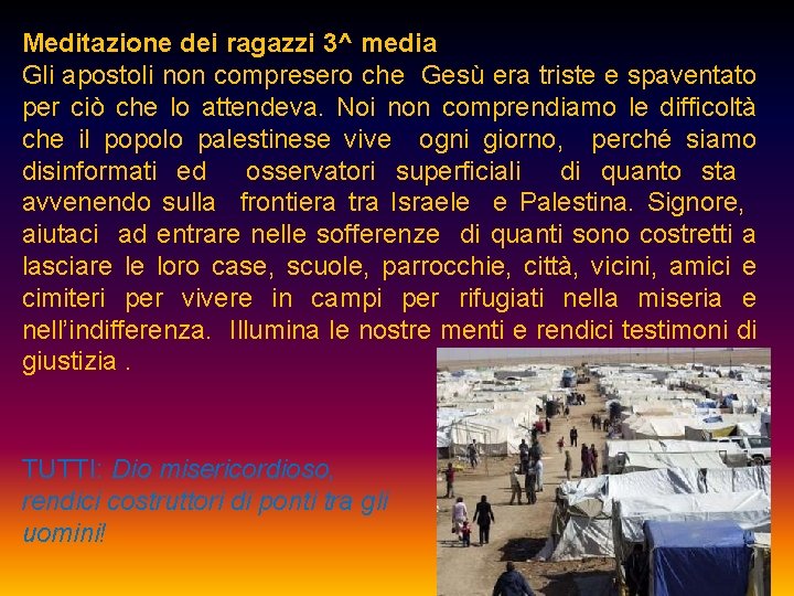 Meditazione dei ragazzi 3^ media Gli apostoli non compresero che Gesù era triste e