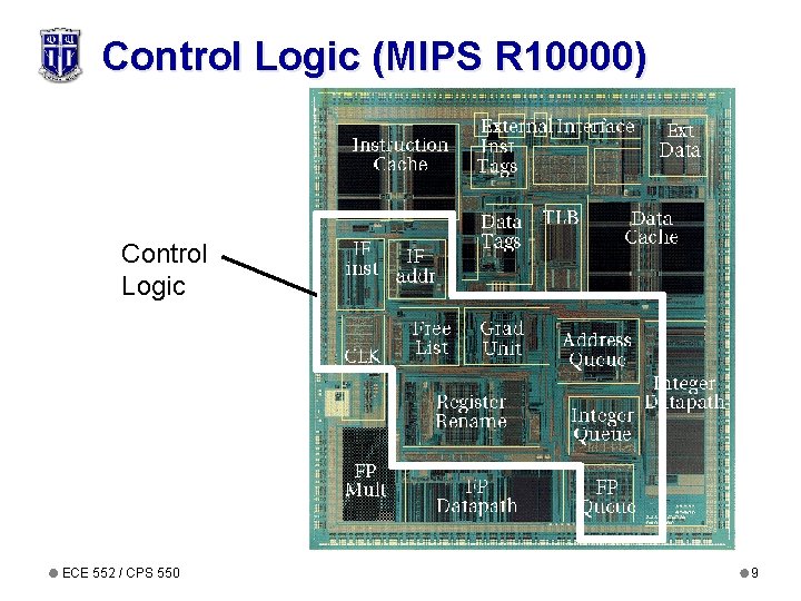 Control Logic (MIPS R 10000) Control Logic ECE 552 / CPS 550 9 