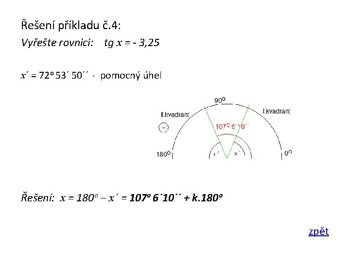 Řešení příkladu č. 4: Vyřešte rovnici: tg x = - 3, 25 x´ =