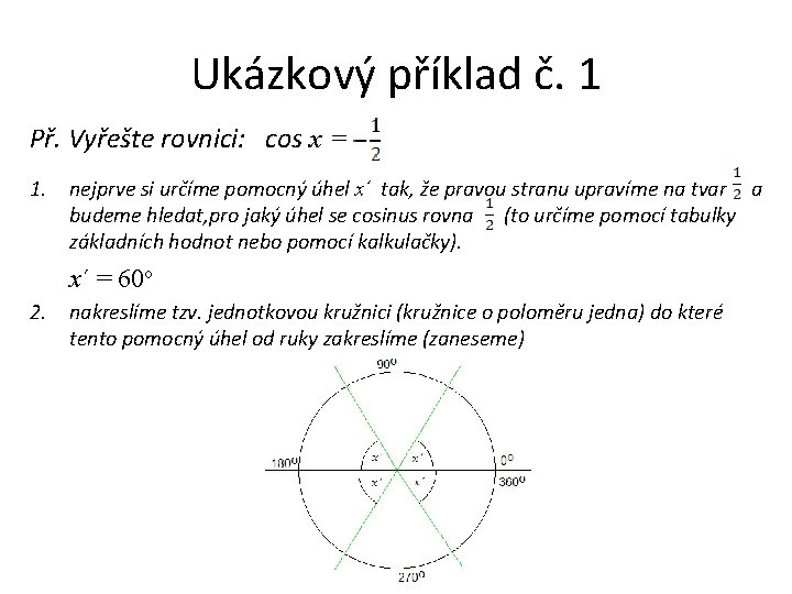 Ukázkový příklad č. 1 Př. Vyřešte rovnici: cos x = 1. nejprve si určíme