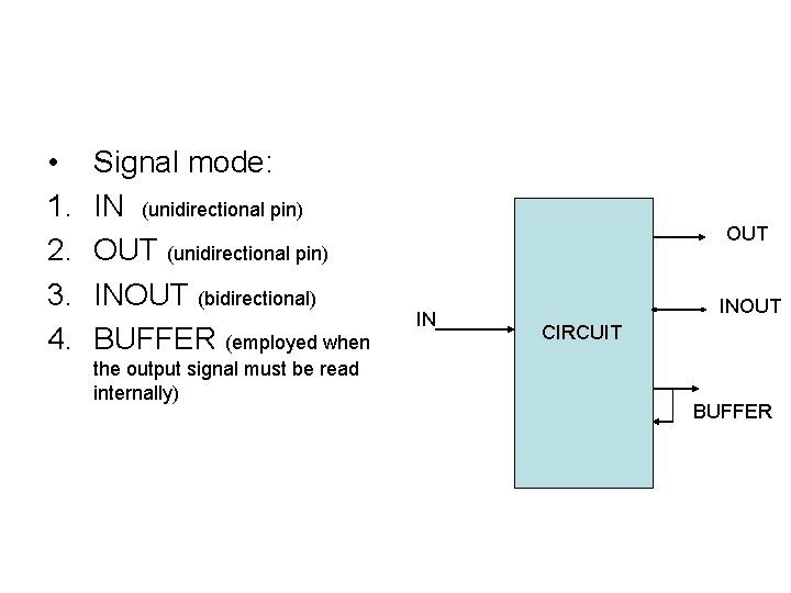  • 1. 2. 3. 4. Signal mode: IN (unidirectional pin) OUT (unidirectional pin)