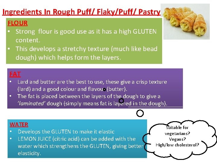 Ingredients In Rough Puff/ Flaky/Puff/ Pastry FLOUR • Strong flour is good use as