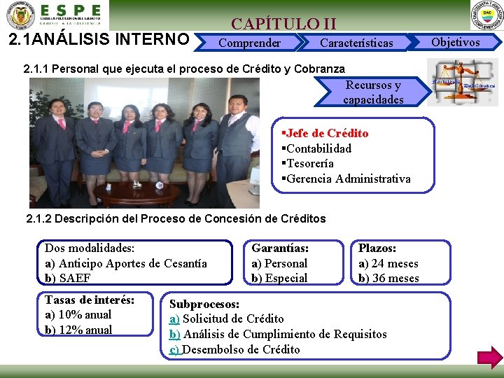 2. 1 ANÁLISIS INTERNO CAPÍTULO II Comprender Características 2. 1. 1 Personal que ejecuta