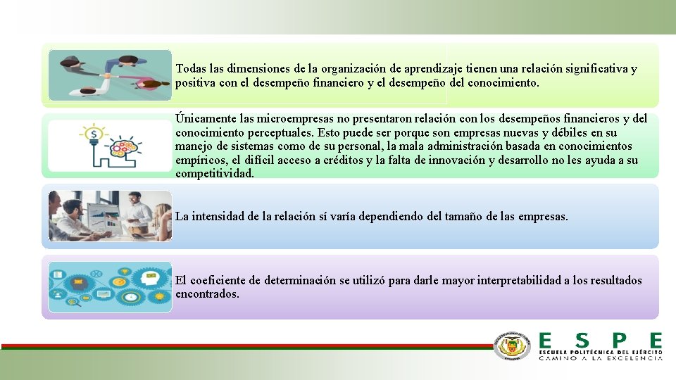 Todas las dimensiones de la organización de aprendizaje tienen una relación significativa y positiva