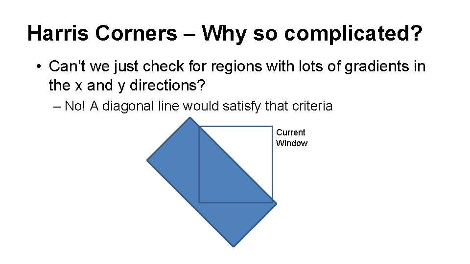 Harris Corners – Why so complicated? • Can’t we just check for regions with