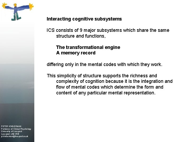 Interacting cognitive subsystems ICS consists of 9 major subsystems which share the same structure