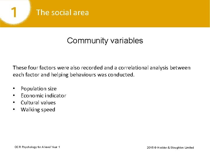 The social area Community variables These four factors were also recorded and a correlational