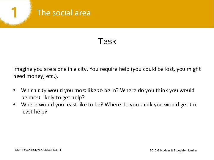 The social area Task Imagine you are alone in a city. You require help