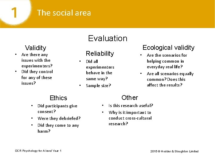 The social area Evaluation Validity • • Are there any issues with the experimenters?