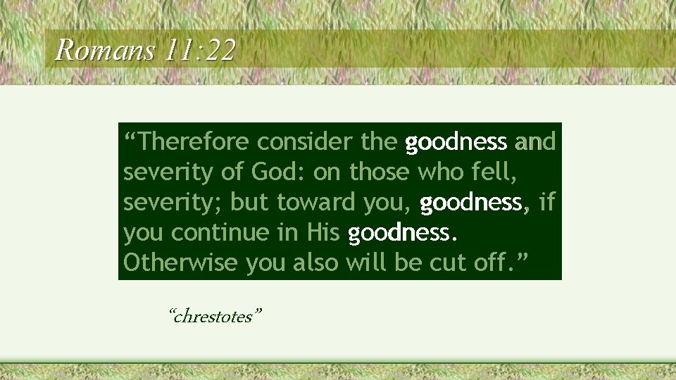 Romans 11: 22 “Therefore consider the goodness and severity of God: on those who