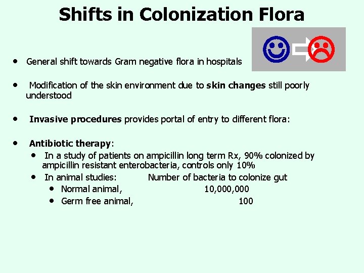 Shifts in Colonization Flora J L • General shift towards Gram negative flora in Shifts in Colonization Flora J L • General shift towards Gram negative flora in