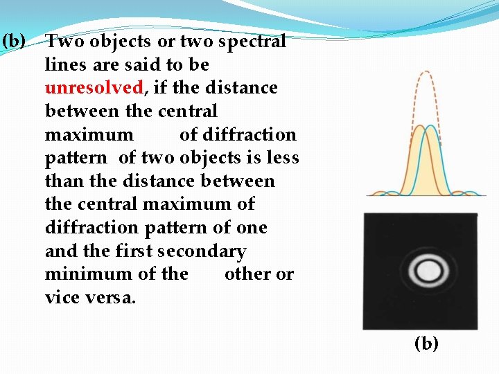 (b) Two objects or two spectral lines are said to be unresolved, if the