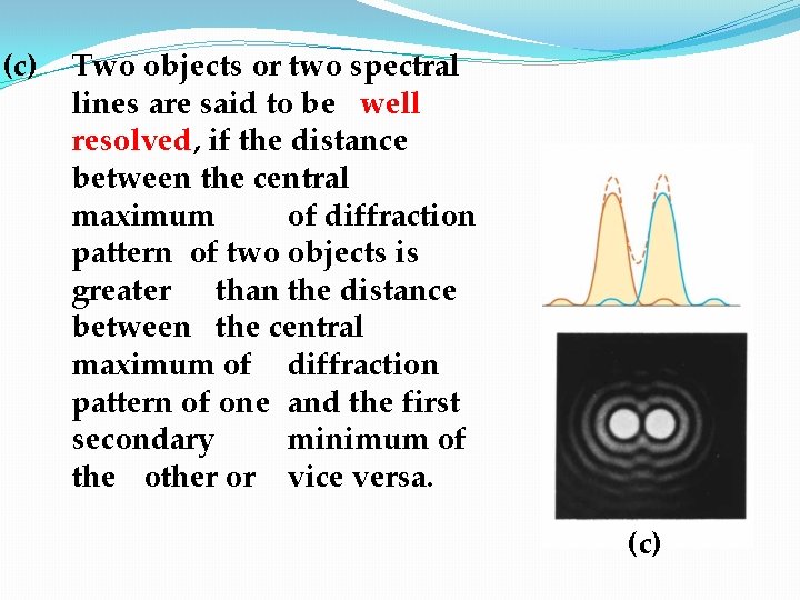 (c) Two objects or two spectral lines are said to be well resolved, if