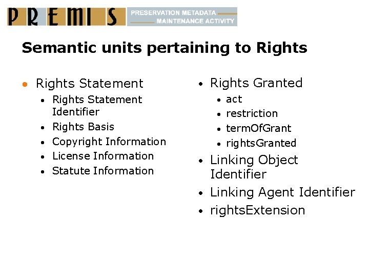 Semantic units pertaining to Rights · Rights Statement · · · Rights Statement Identifier