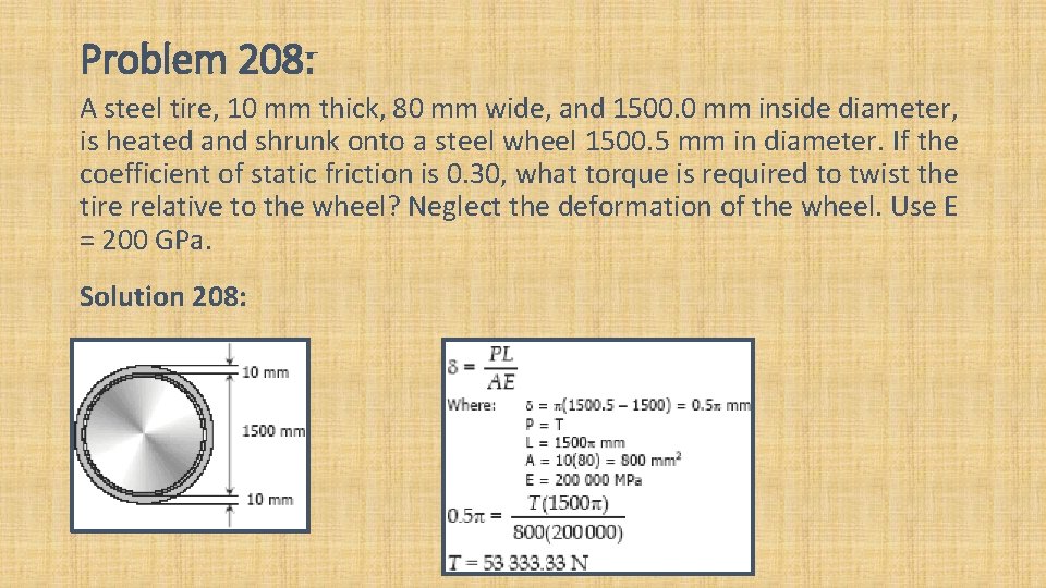 Problem 208: A steel tire, 10 mm thick, 80 mm wide, and 1500. 0