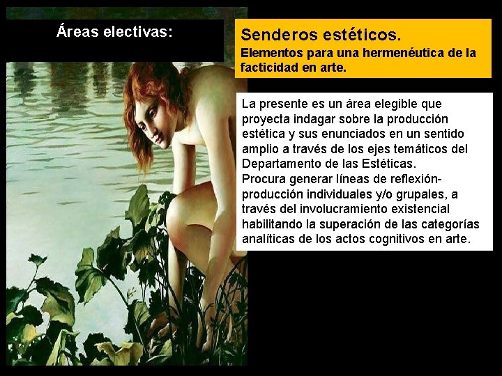Áreas electivas: Senderos estéticos. Elementos para una hermenéutica de la facticidad en arte. La