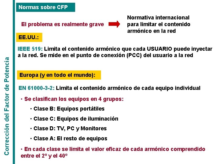 Normas sobre CFP El problema es realmente grave Normativa internacional para limitar el contenido