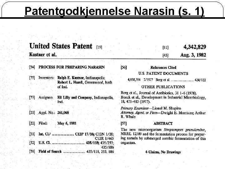 Patentgodkjennelse Narasin (s. 1) 